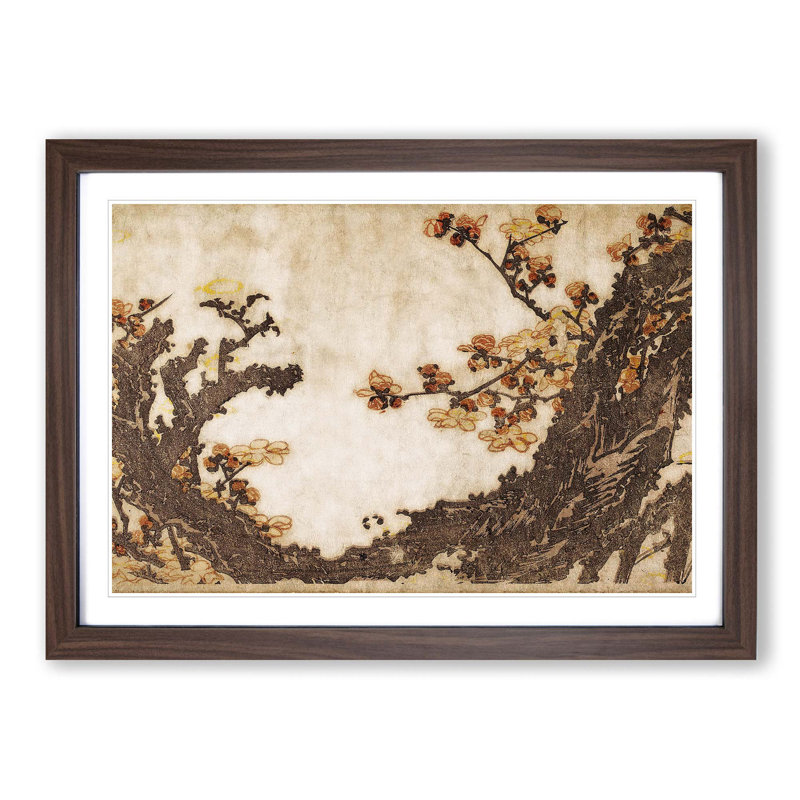 Ancient Plum Tree by Katsushika Hokusai - Single Picture Frame Painting, Walnut Framed, 33cm H x 45cm W x 2cm D