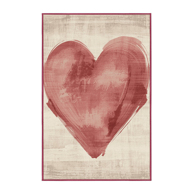 Soft Plush Fairweather Valentines Modern & Contemporary Abstract Area Rug in Beige – Rose Binding, 7x9