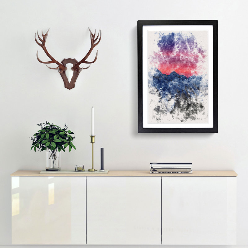 Mountain Sunset in Sion Switzerland - Picture Frame Painting Print, Black Framed, 33cm H x 24cm W x 2cm D