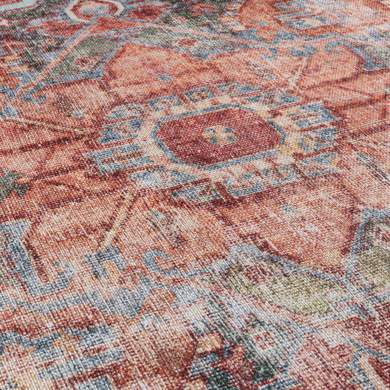 Alice Machine Washable Oriental Flatweave Performance Red/Blue/Ivory Multi Area Rug, Rectangle 3'4" x 5'