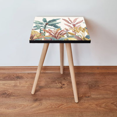 Modern Side Table with Beech Wood Legs, 13.8 x 16.5 x 13.8 inches | 100% MDF, Thickness: 0.7 inches | Stylish and Functional Design for Living Room or Bedroom, Perfect for Novelty Decor