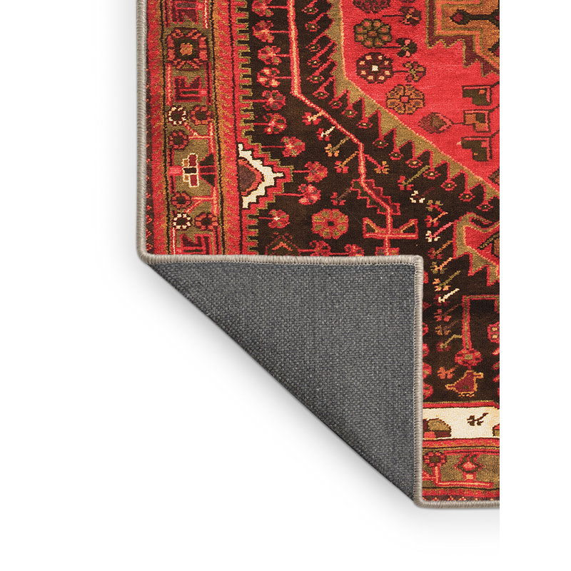 Tapis oriental rouge / brun tissé à la machine 5 pi x 8 pi Freberg