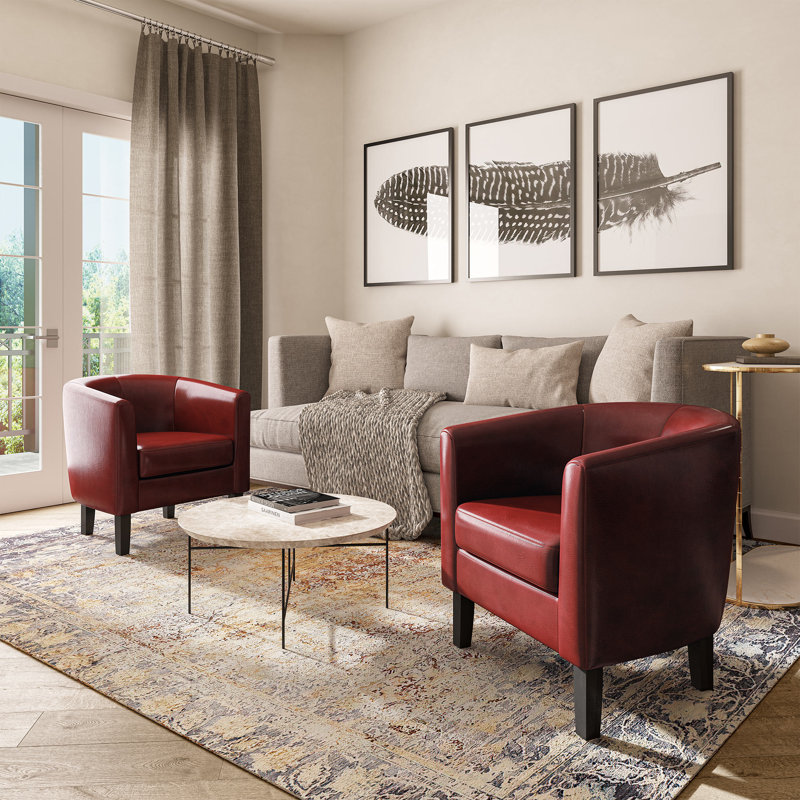 Fauteuil demi-tonneau de 26,77 po Munson, Similicuir rouge