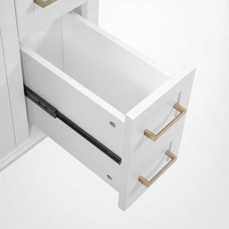30" Single Bathroom Vanity With Ceramic Top, Gold, White