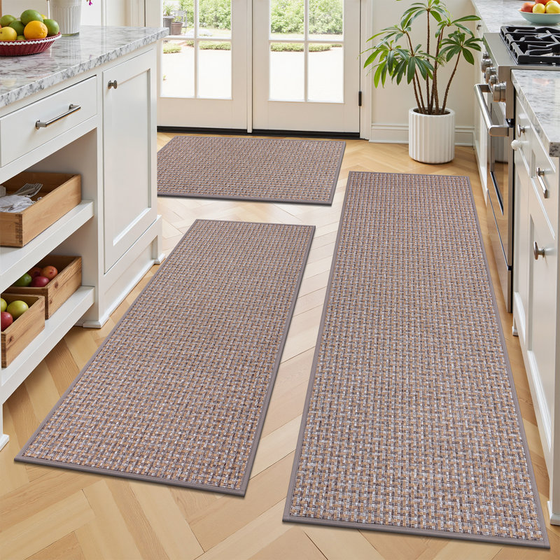 Woven Non-Slip Kitchen Mats (Set of 3), Brown/Gray