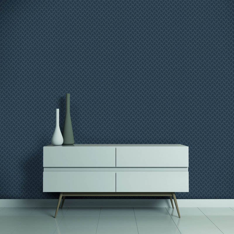 Slow Living Glitter Geometric Lines Wallpaper Roll, Night Blue