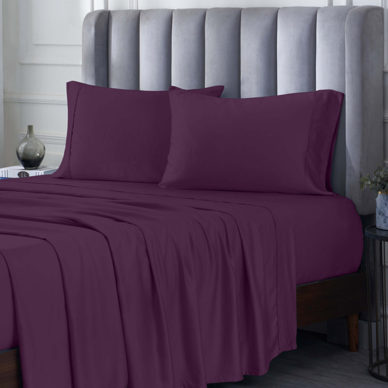 Luxurious Purple Split King Bamboo Cotton Deep Pocket Sheet Set