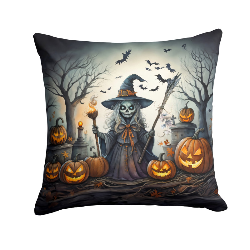 Coussin décoratif intérieur / extérieur en polyester More / Spooky More Spooky Halloween, 14 po x 14 po