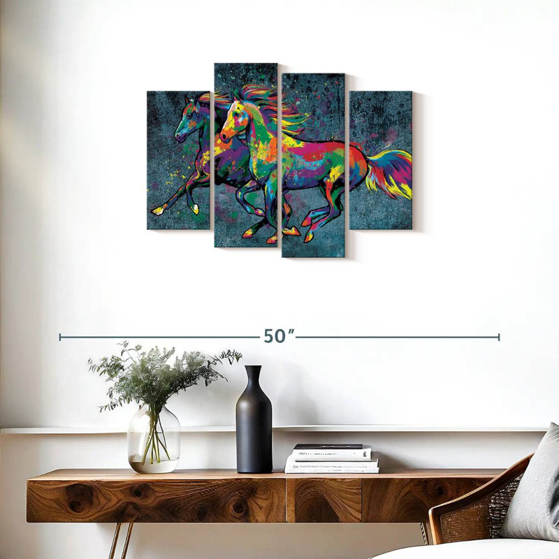 «Duo Horse Color Splash Paint», reproduction sur toile, H 22 po x l 36 po x P 1 po