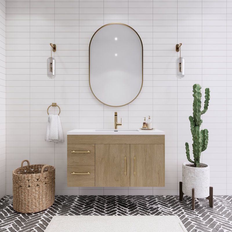 41.73228'' Single Bathroom Vanity with Acrylic Top, White Oak