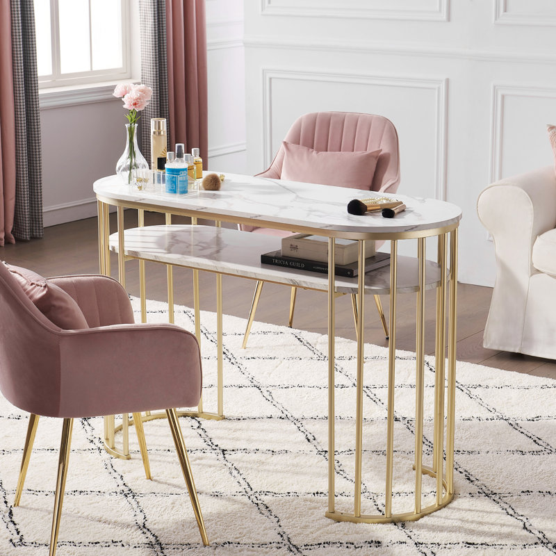 Modern Manicure Table, Nail Desk with Metal Frame, Vanity Makeup Desk