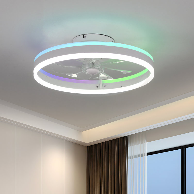 Ventilateur de plafond intelligent moderne avec éclairage à DEL de 20 po Blodgett, Lumière RVB