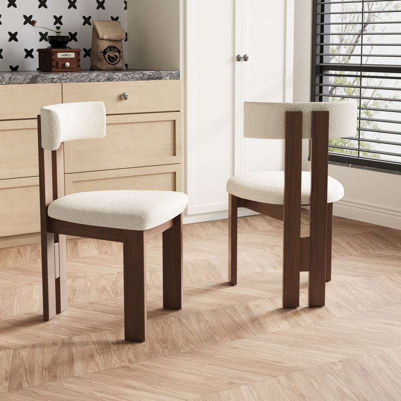 Modern Dining Chairs Not Assembled Need, Set Of 2, Beige With Brown Solid Wood Legs, 2