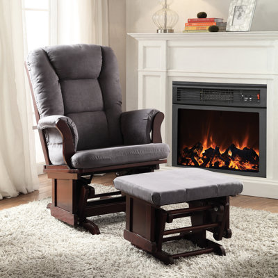 Fauteuil coulissant moderne gris avec accents cerisier - Tissu, glissement en douceur, style pour le salon