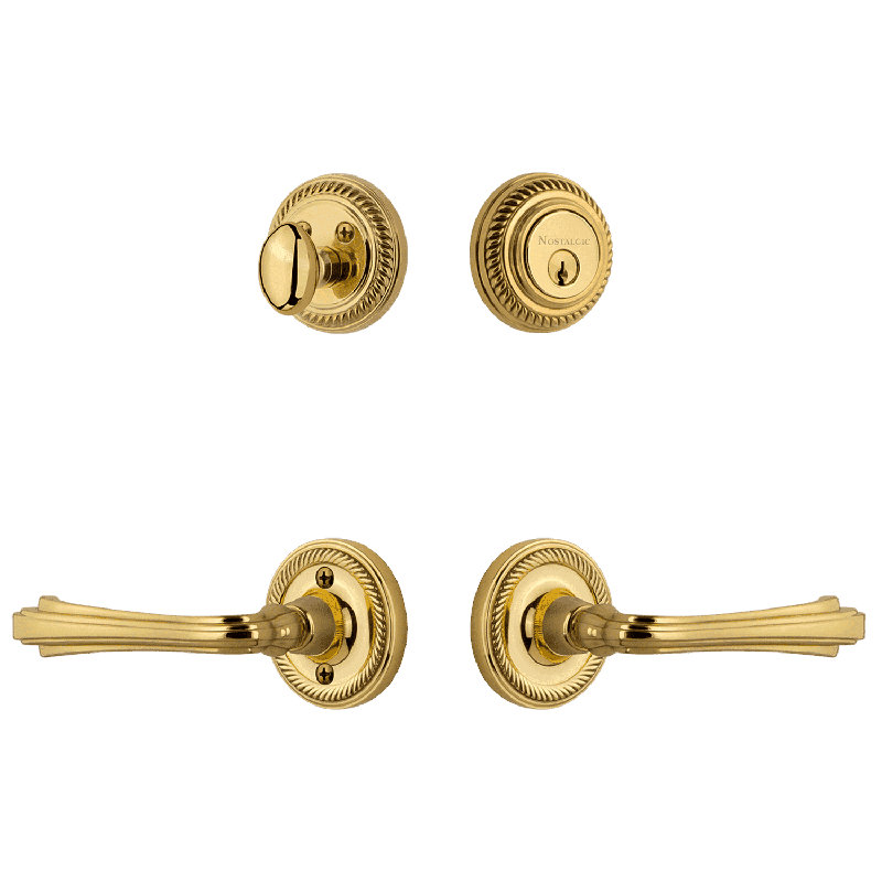 Nostalgic Warehouse Rope Rosette Entry Set with Fleur Lever, Polished Brass, 2.75, Right