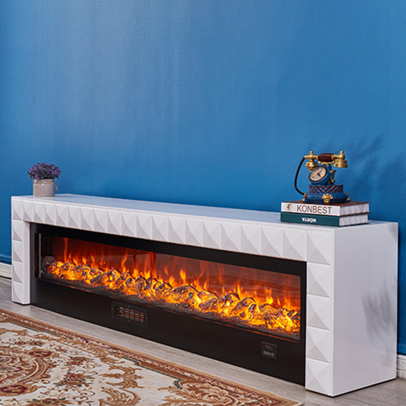 White Solid  Wood TV Cabinet Fireplace, White