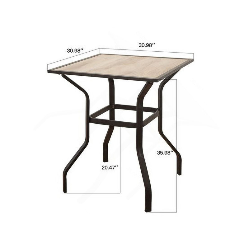 Table de bar d'extérieur carrée en métal avec plateau en bois pour terrasse de jardin (1 table)