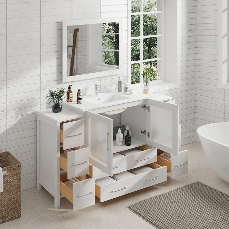  60" Single Bathroom Vanity Set with Mirror, White