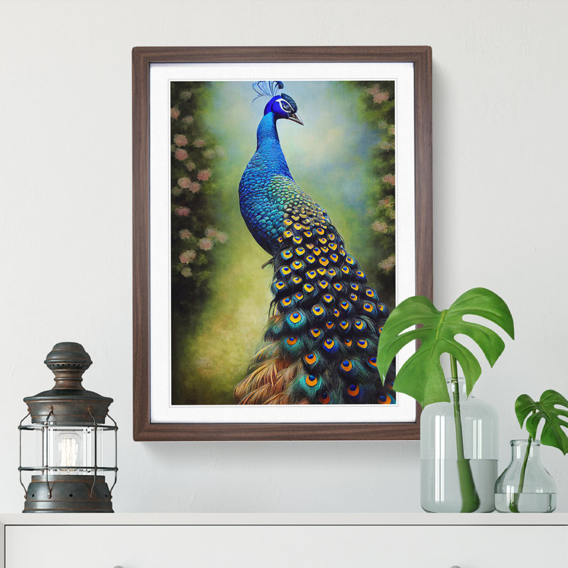 View Of A Peacock No.2 - Single Picture Frame Print, 34cm H x 25cm W x 2cm D, Brown Framed
