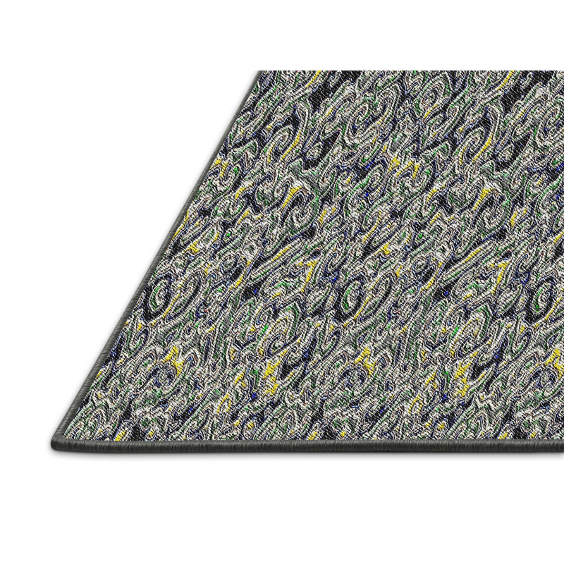 Tapis vert/noir à motifs, Rectangle 5 pi x 7 pi