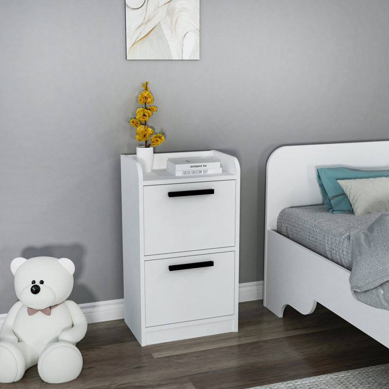 Meshonda 45cm W Manufactured Wood Bedside Table, White
