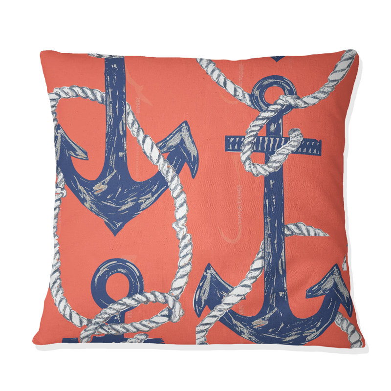 Ancre nautique bleue pêche III - coussin moderne, H 16 po x l 16 po, Carrée