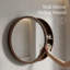Miroir mural coulissant rond avec tablettes de rangement cachées et armoire latérale à deux niveaux pour le meuble-lavabo, la chambre à coucher et le vestibule
