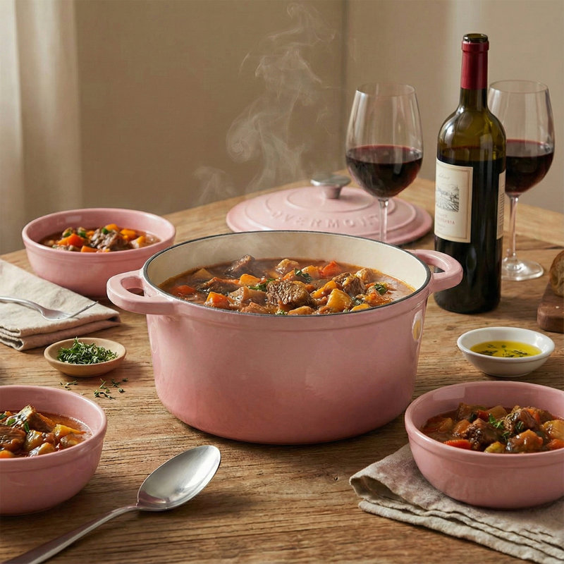 4.5 Qt Enameled Cast Iron Dutch Oven With Lid & Accessories – Pink Cookware For Baking, Roasting & Stews, Pink , 4.5 quarts