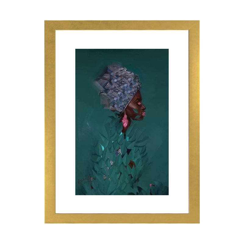 Vert par Adekunle Adeleke-reproduction d’art, Blanc, H 24 po x l 16 po x P 1 po, Papier encadré doré
