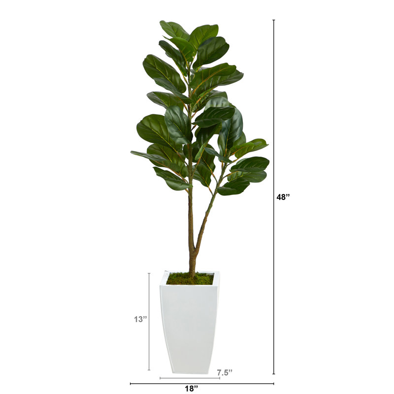 Figuier artificiel en pot, H 48 po x l 18 po x P 16 po, Blanc