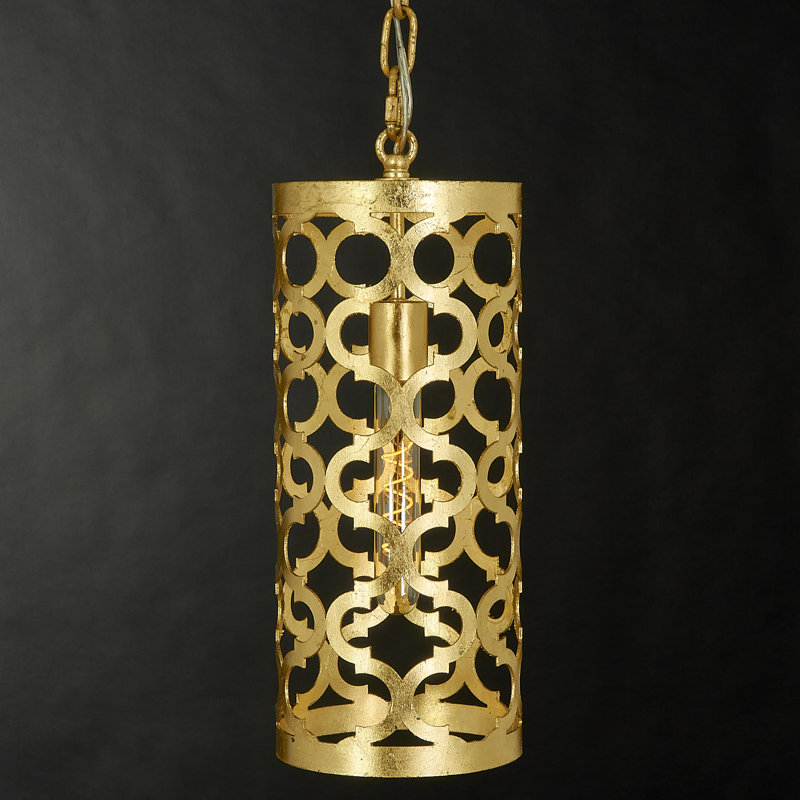 Quatrefoil 1 - Light Lantern Cylinder Pendant, Gold Leaf