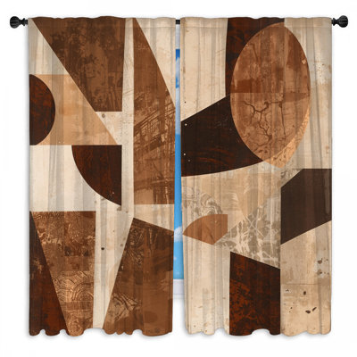 Brown Geometric Abstract Window Curtains  Geometric Shapes Sheer & Room Darkening - 2 Panels