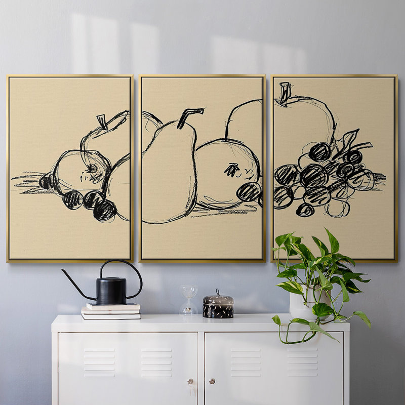 Graphite Fruit II, 3 pièces, H 40 po x l 78 po x P 2 po, Or