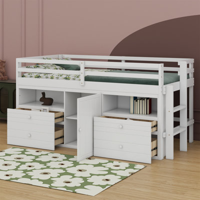 Loft Bed With Drawers, Underneath Cabinet And Shelves
