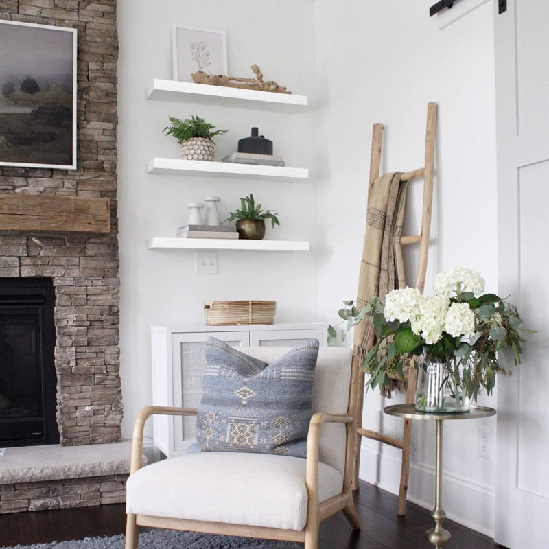 Floating Shelves - Book Shelf For Wall Farmhouse Bathroom Bedroom Kitchen Living Room Set Of 2, White, White