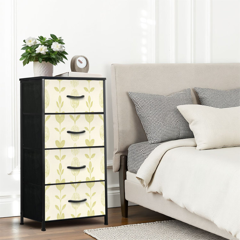4 Drawer Dresser for Bedroom, Narrow Chest of Drawers, Wooden Top and Study Iron Frame 18"x37.5"-(WxH)