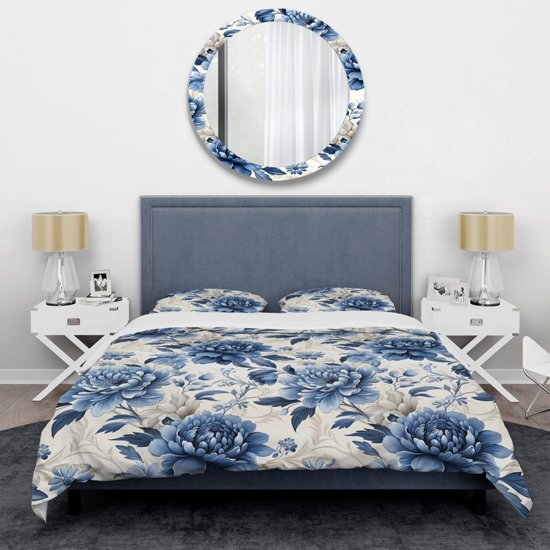 Coastal Tranquility Victorian Pattern Duvet Cover, Queen Duvet Cover + 2 Standard Shams