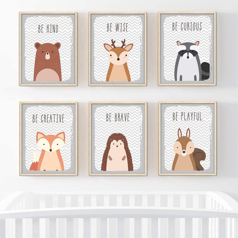 Motivation, chevron, être courage, ours raton laveur, fox, cerf, écureuil, ensemble de 6 pièces imprimé sur papier Cryptopodium