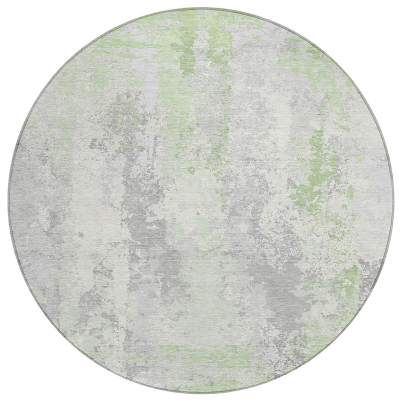Machine Washable Indoor/Outdoor Xhevrie Aloe Rug, Round 8'