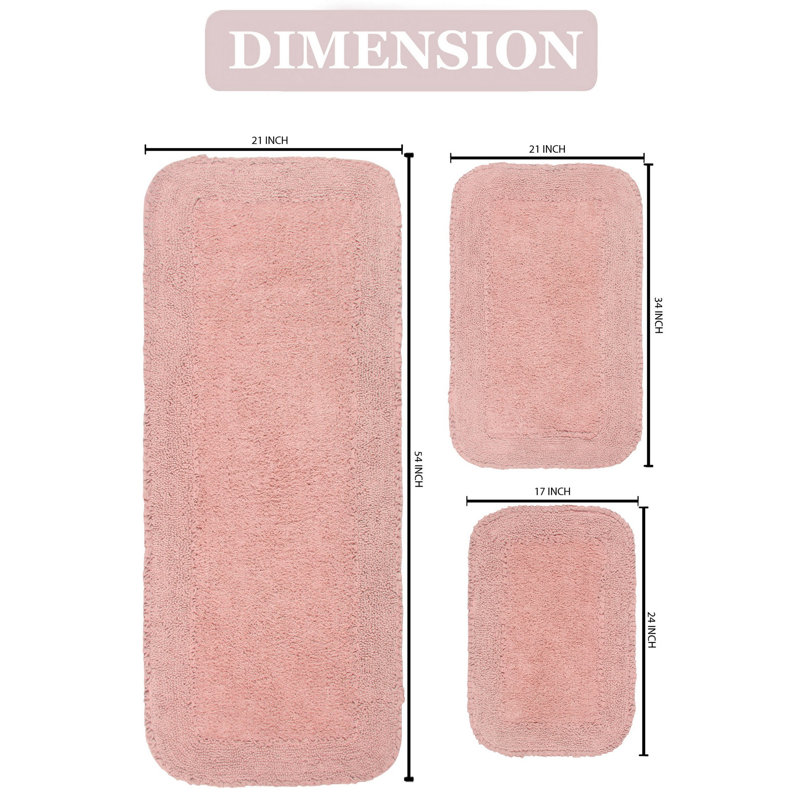 Ensemble de tapis pour salle de bain 3 pièces Aceyon, Rose