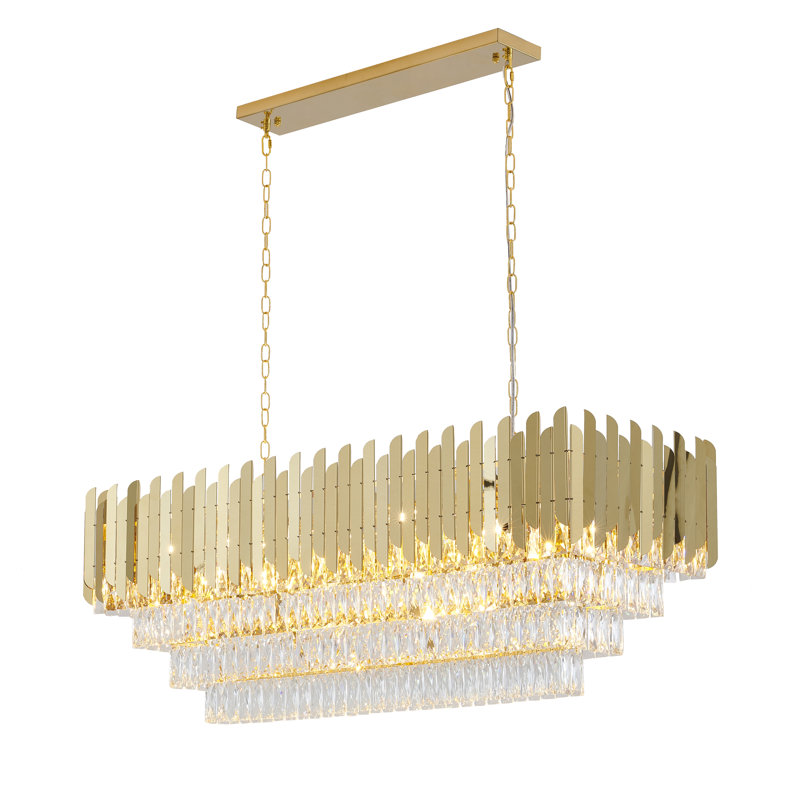 14-Light Gold Stainless Steel Chandelier With Clear Crystal Accents, Gold