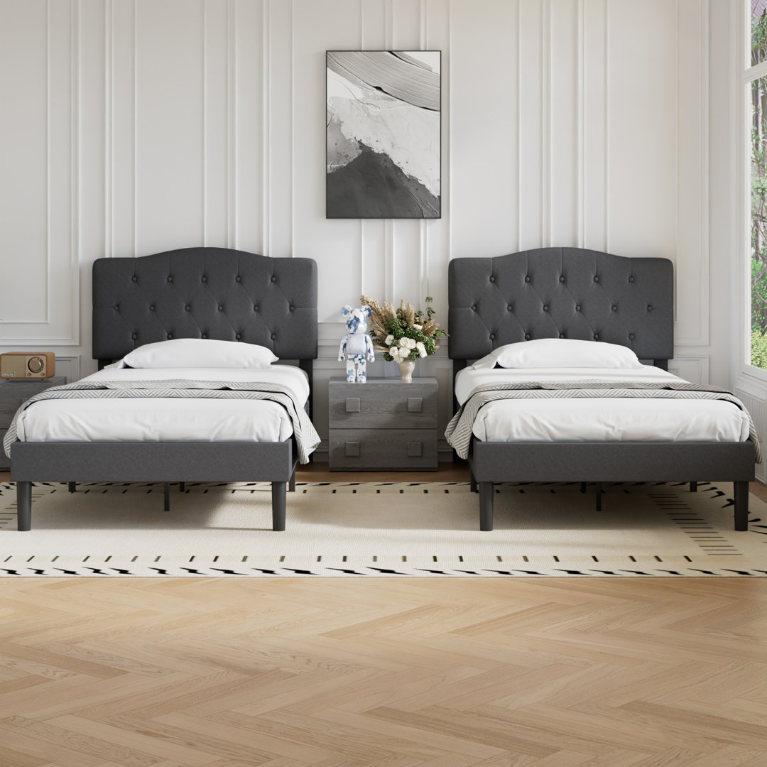 Twin Size Upholstered Platform Bed Set (Set Of 2) (Set of 2) Gemma Violet 