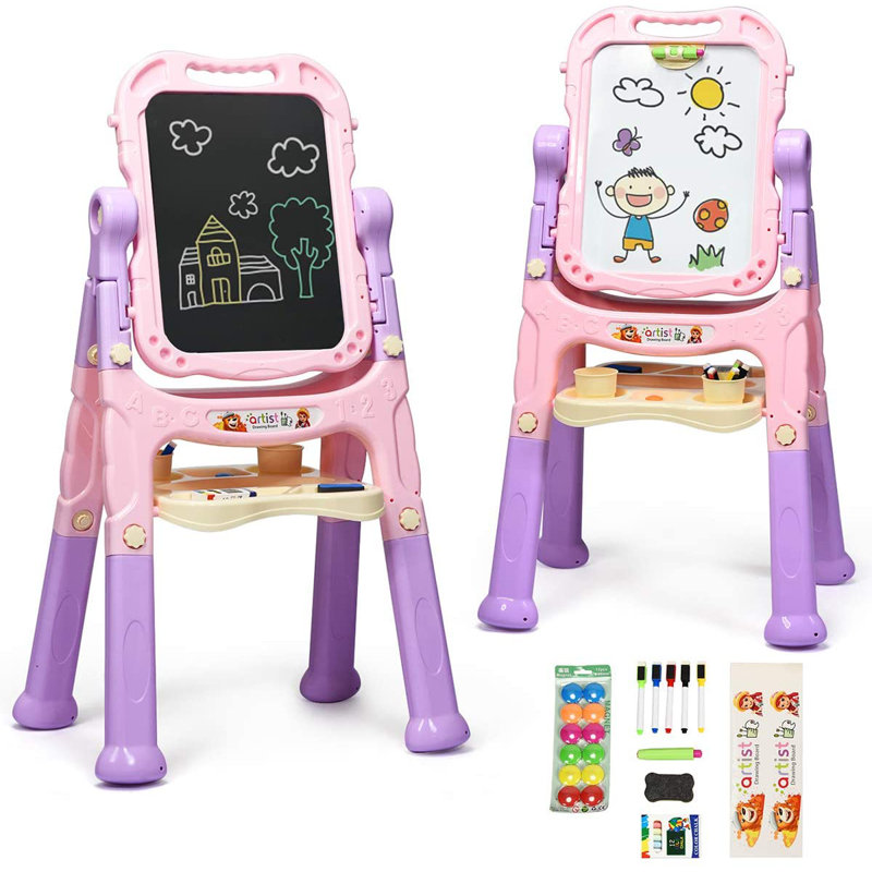 Hermione Zoomie Kids Folding Plastic Board Easel, Pink