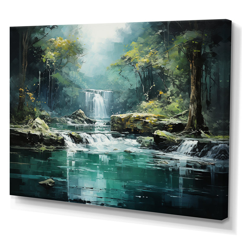 Cascade, paysage de falaise III, H 12 po x l 20 po x P 1 po, Toile tendue