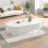 Modern Cream Oval Coffee Table Fluted Drum Design Thick Tabletop White Living Room End Table-1946102633