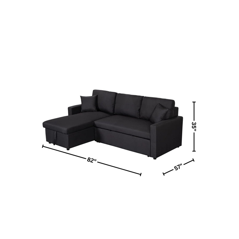 McCoole Fabric Reversible Sleeper Sectional Sofa with Storage Chaise, Black Linen Blend
