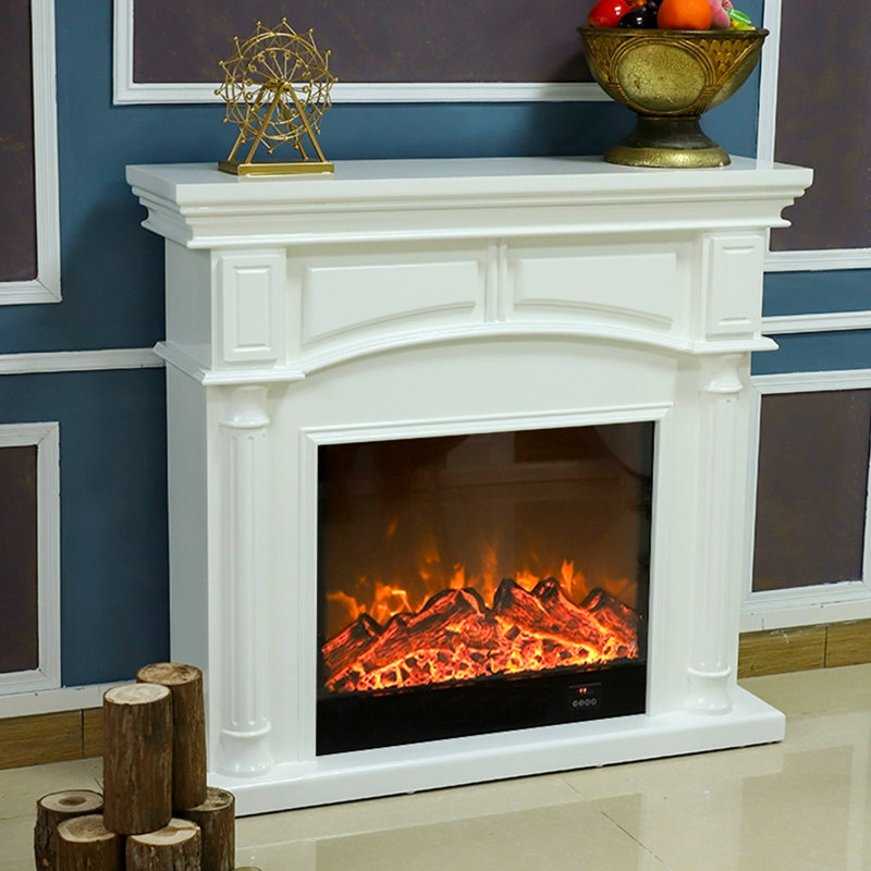 White Solid + Manufactured Wood Electric Fireplace, 43.31" H x 47.24" W x 12.6" D , White