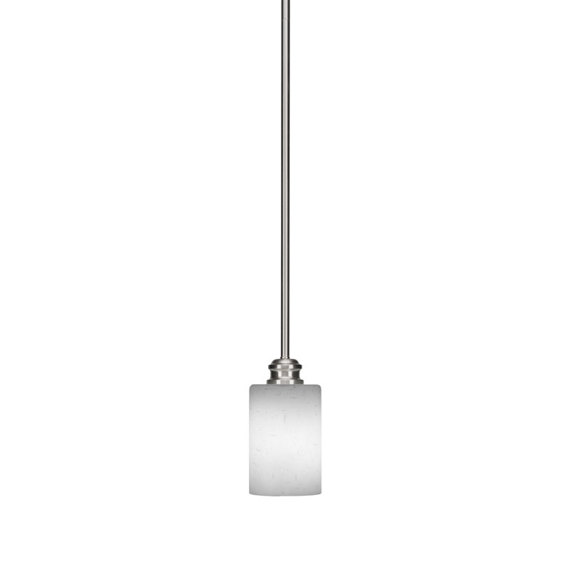 Mini-luminaire suspendu à tige suspendue au fini nickel brossé avec verre mousseline blanc 4 po