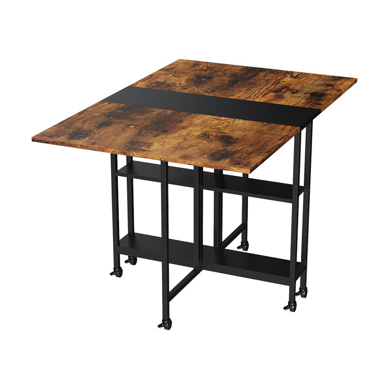 Extendable Metal Base Dining Table, Brown/Black