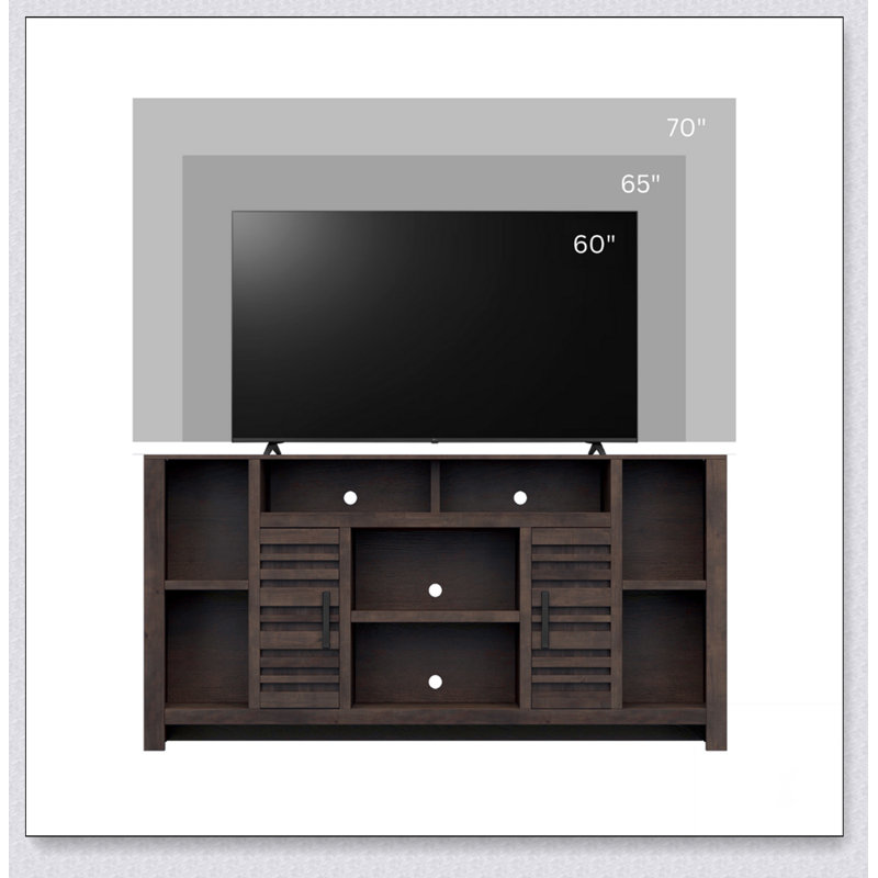 Meuble télé pour téléviseur de 70 po ou moins, aucun assemblage requis, finition whisky, H 34 po x L 64 po x l 16 po